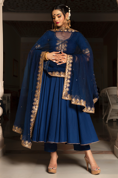 Minakari Blue Anarkali Set