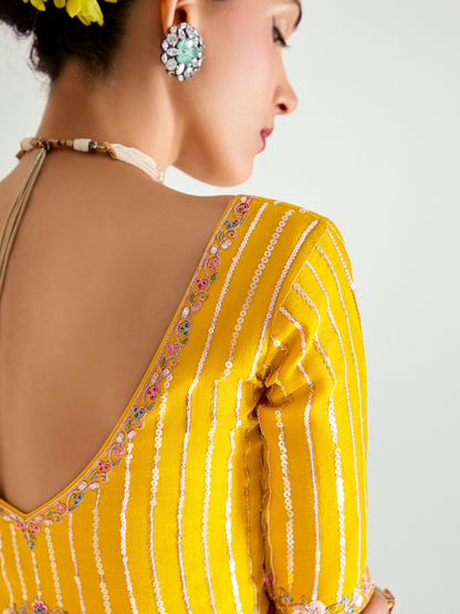 Dhiyona KM Women Yellow & Red Shade Organza Saree