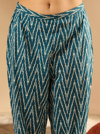 Dhiyona IE Printed V-Neck Pure Cotton A-Line Tunic With Trouser