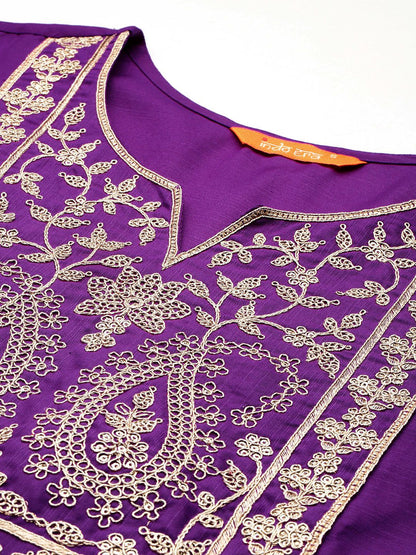 Dhiyona IE Ethnic Motifs Embroidered Regular Liva Kurta with Trousers & Dupatta
