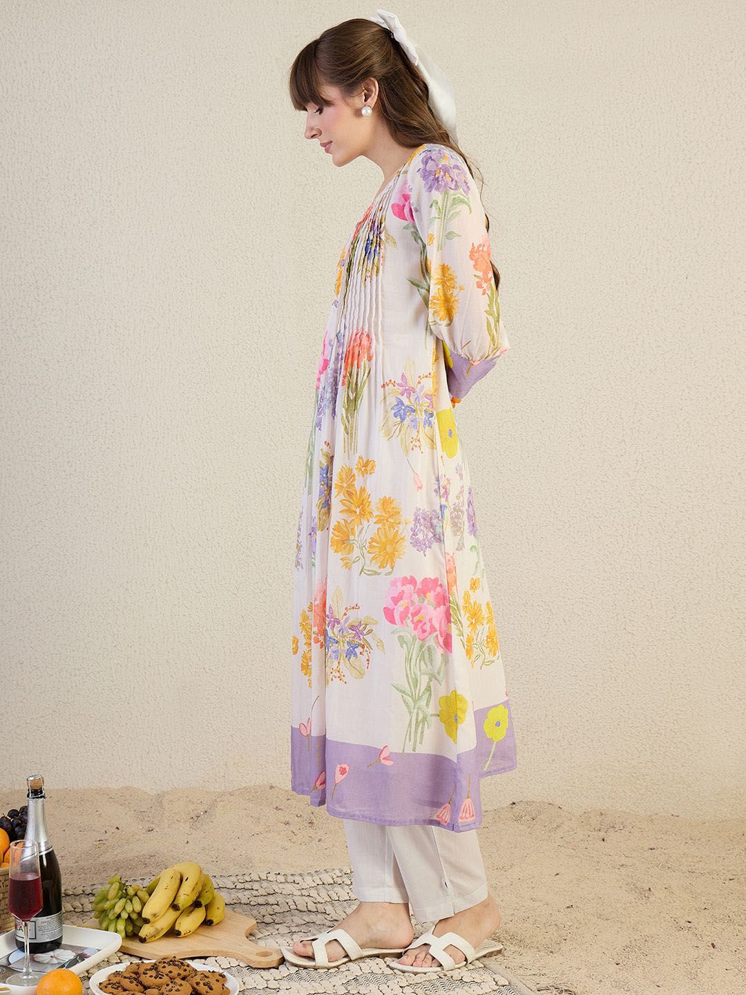 Floral Printed A-Line Pure Cotton Kurta With Trousers