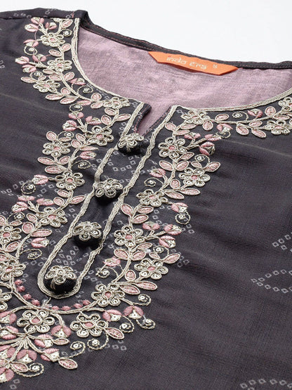 Dhiyona IE Bandhani Printed Thread Work Kurta with Trousers & With Dupatta