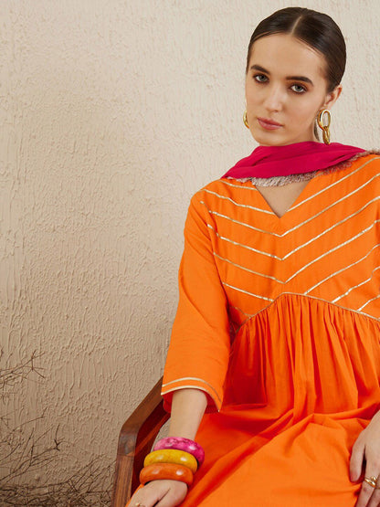 Dhiyona IE V Neck Empire Gotta Patti Pure Cotton Kurta Set