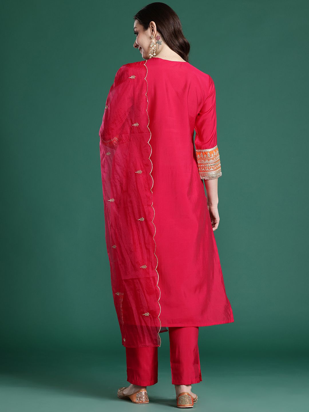 Ethnic Motifs Embroidered Kurta with Trousers & With Dupatta