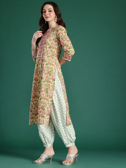 Dhiyona IE Floral Printed Pure Cotton Kurta with Salwar & With Dupatta