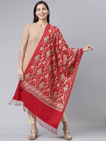 Dhiyona PA Women Red Embroidered Shawl