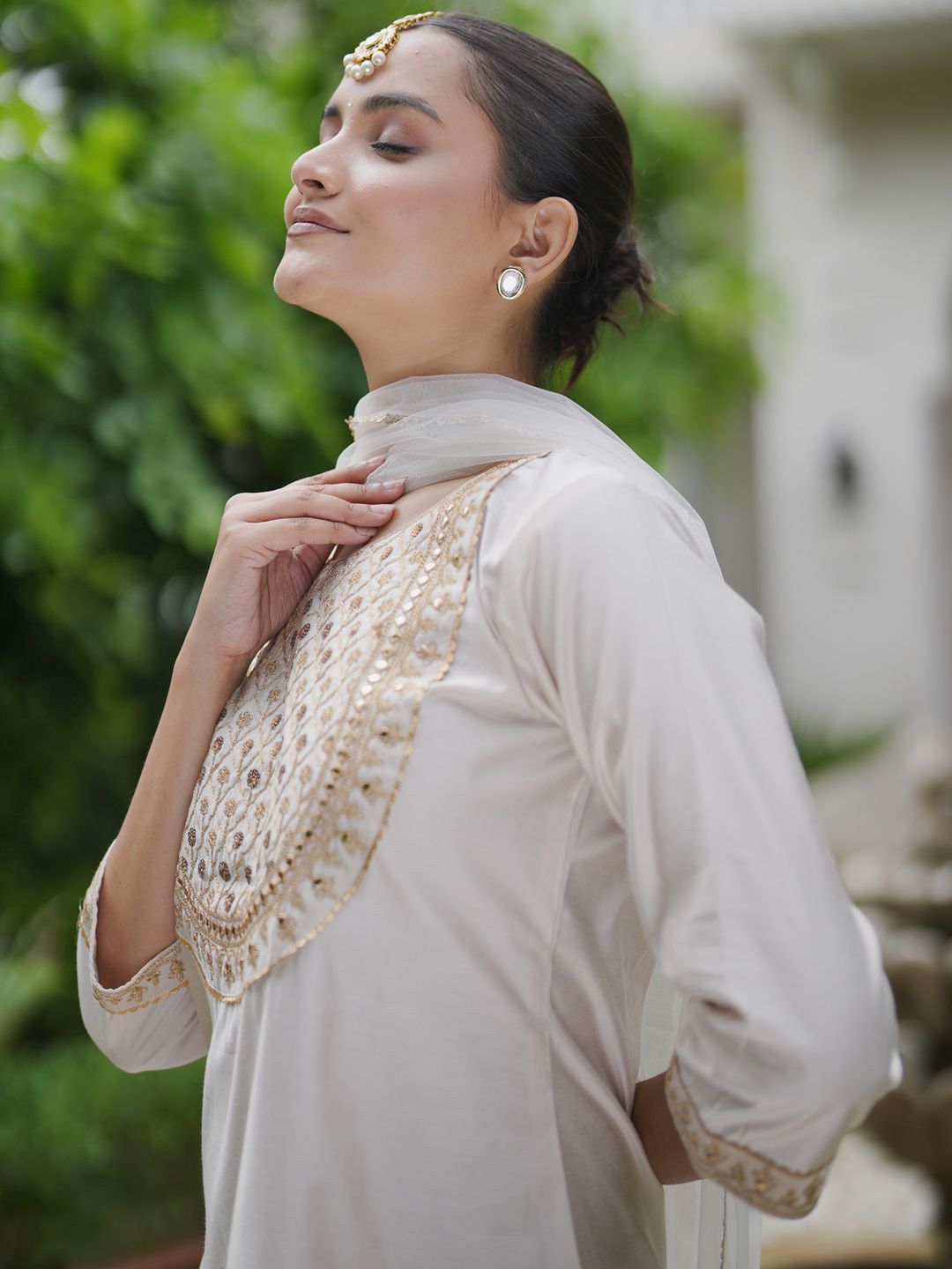 Dhiyona IE Floral Embroidered Gotta Patti Liva Kurta with Sharara & Dupatta