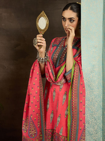 Ethnic Motifs Printed Pure Cotton Straight Kurta With Trousers & Dupatta