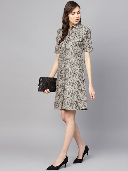 Dhiyona AY Women's Grey & Black Printed Shirt Dress