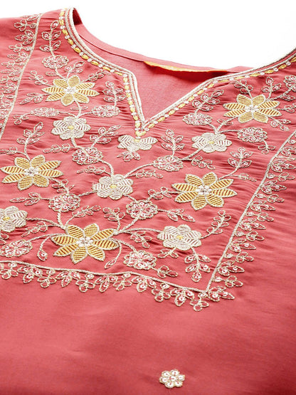 Women Floral Embroidered Regular Sequinned Kurta with Trousers & With Dupatta