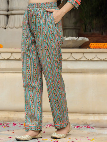 Dhiyona RR Women's Ethnic Motif Printed Pure Cotton Kurta with Trousers & Dupatta