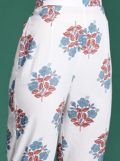 Floral Printed Pure Cotton Kurta with Trousers