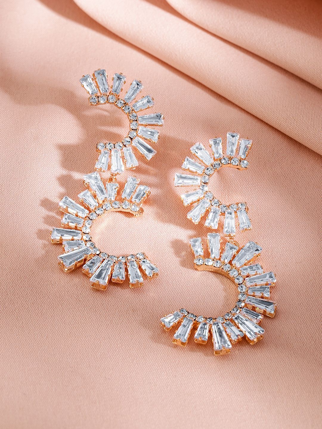 Dhiyona RJ Women's Dhiyona RJ Women's18K Gold-Plated Curved Crystal Stone Studded Contemporary Shaped Drop Earrings