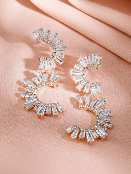 Dhiyona RJ Women's Dhiyona RJ Women's18K Gold-Plated Curved Crystal Stone Studded Contemporary Shaped Drop Earrings