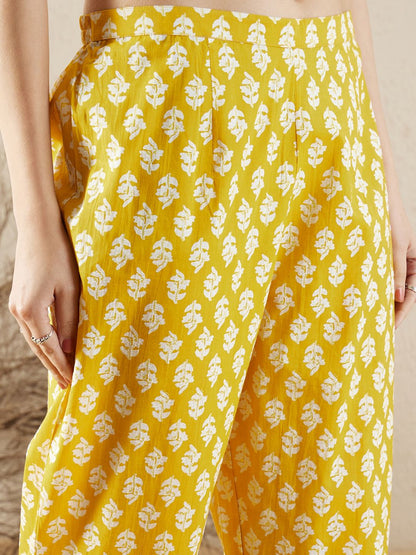 Dhiyona IE Floral Printed Mirror Work Pure Cotton A-Line Kurta with Trousers & Dupatta