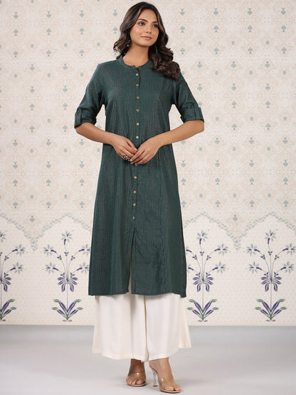 Dhiyona OD  Striped Roll Up Sleeves Pure Cotton Kurta