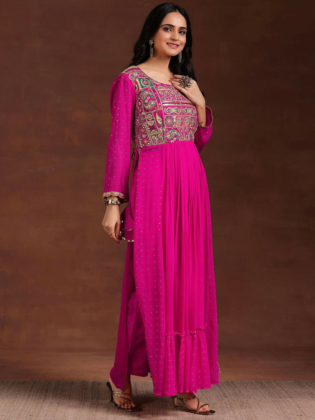 Women's LB Art Pink Yoke Design Georgette Anarkali Suit With Dupatta