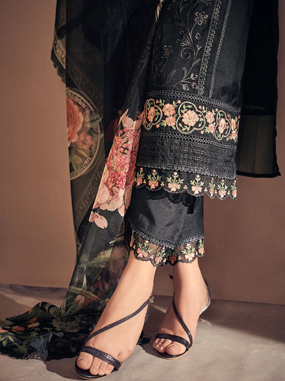 Dhiyona IE Women Floral Embroidered Panelled Thread Work Kurta with Trousers & With Dupatta