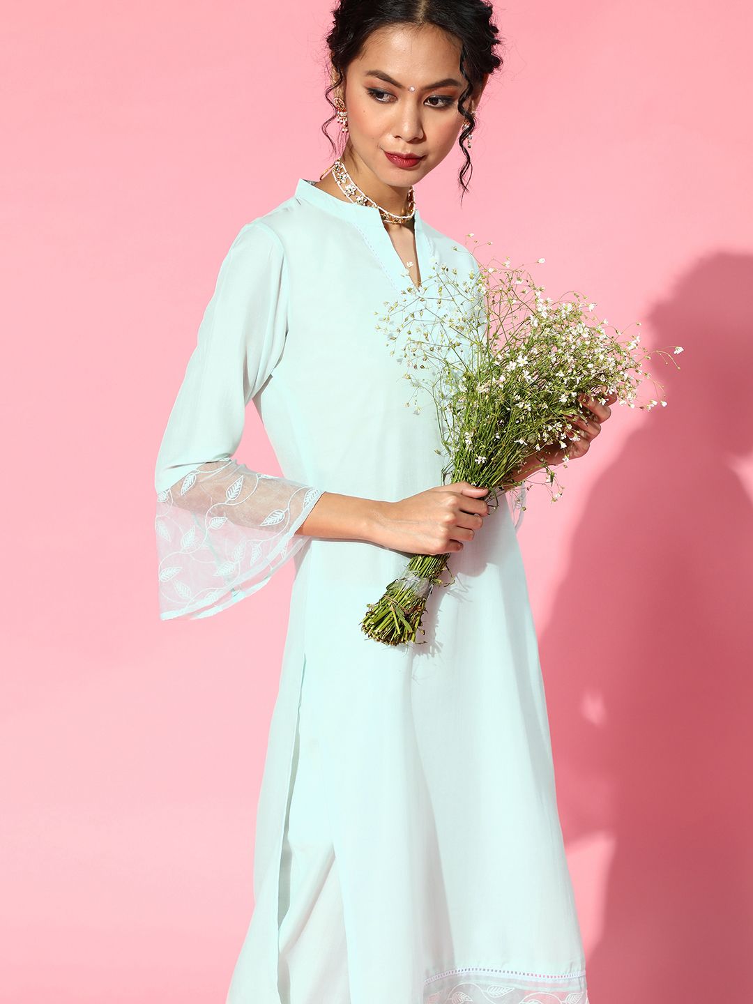 Blue Silk Blend Mandarin Collar Kurta Set