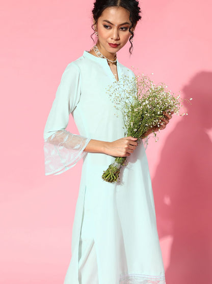 Blue Silk Blend Mandarin Collar Kurta Set