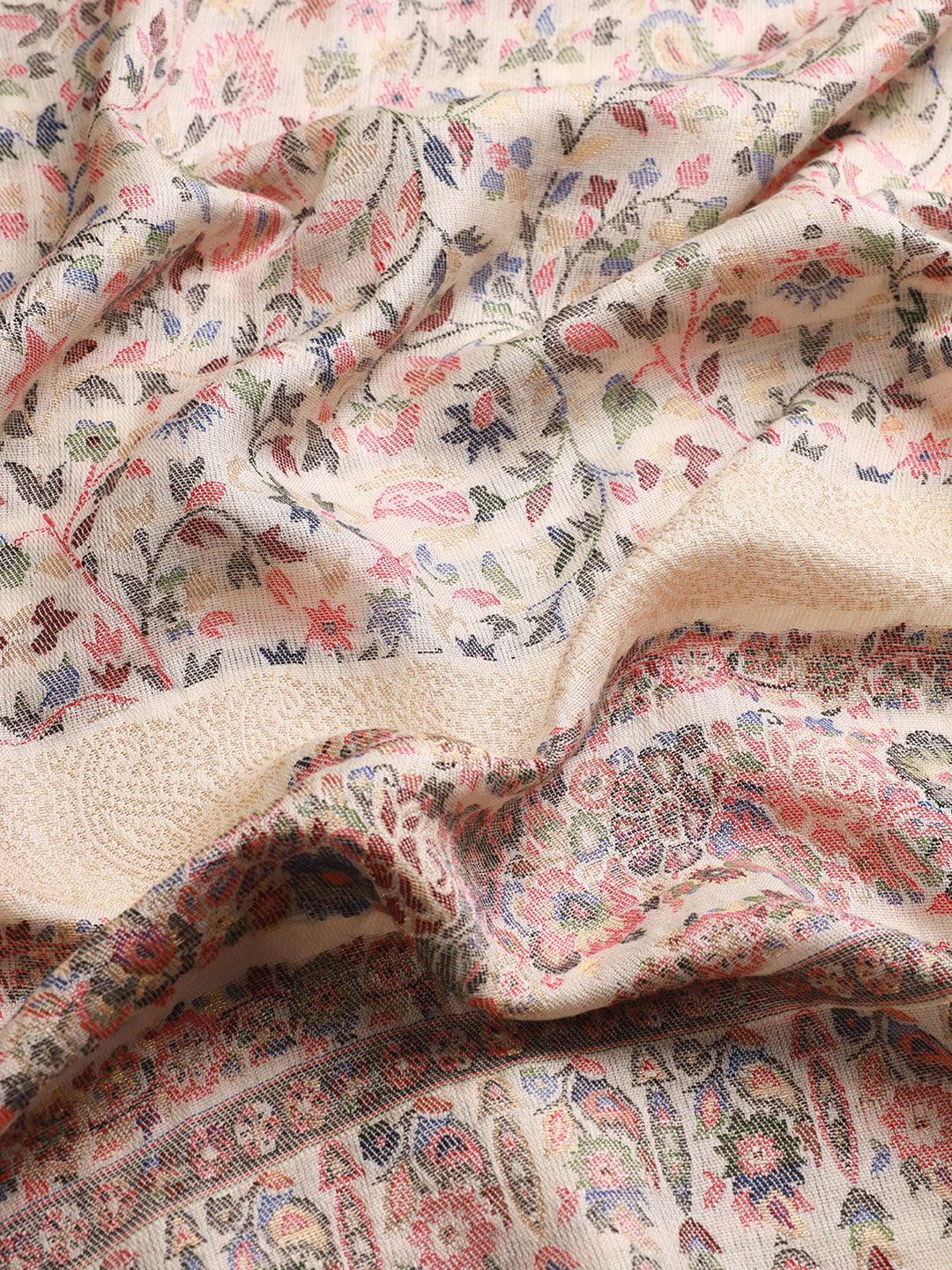 Dhiyona PA Women White Woven Design Kaani Woolen Shawl