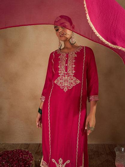 Dhiyona IE Women Embroidered Regular Kurta with Trousers & With Dupatta