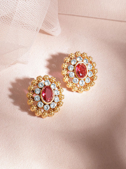 Dhiyona RJ Women's 24K Gold Plated Ruby,Emerald & White Cubic Zirconia Stone Floral Choker Jewelry Set