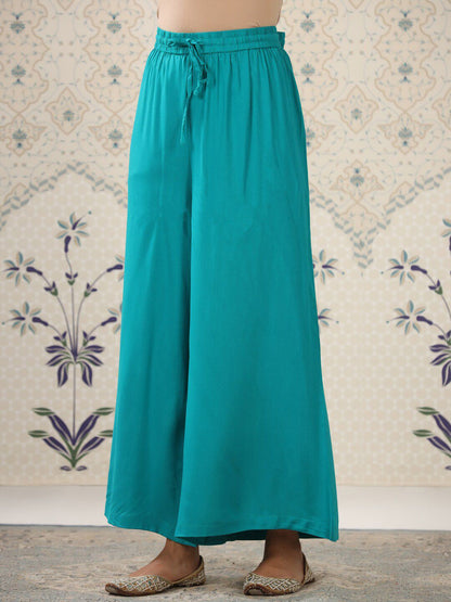 Dhiyona OD  Mustard Yellow & Teal Printed Pure Cotton Kurta with Palazzos