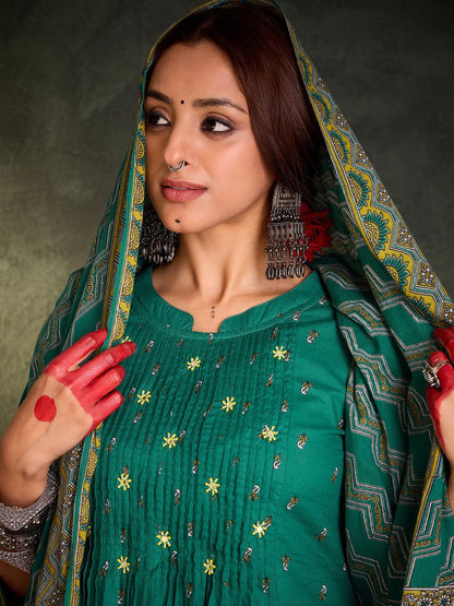 Dhiyona IE Women Ethnic Motifs Embroidered Panelled Mirror Work Pure Cotton Kurta