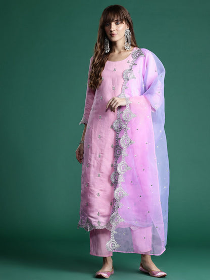 Dhiyona IE Ethnic Motifs Zari Embroidered Kurta With Trousers & Dupatta