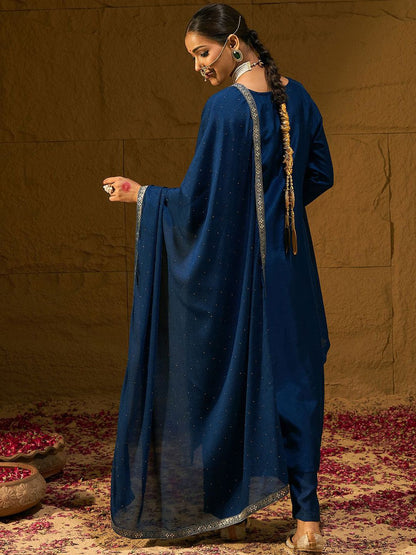 Ethnic Motifs Embroidered Zari Straight Kurta with Trousers & Dupatta