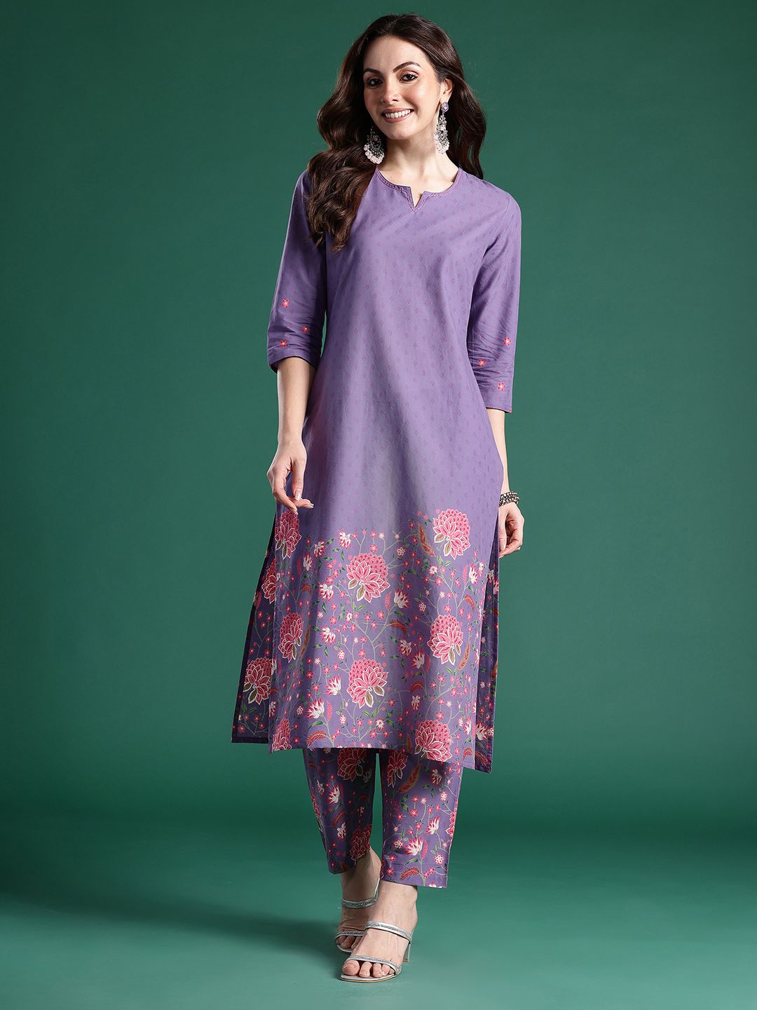 Floral Printed Pure Cotton Kurta with Trousers