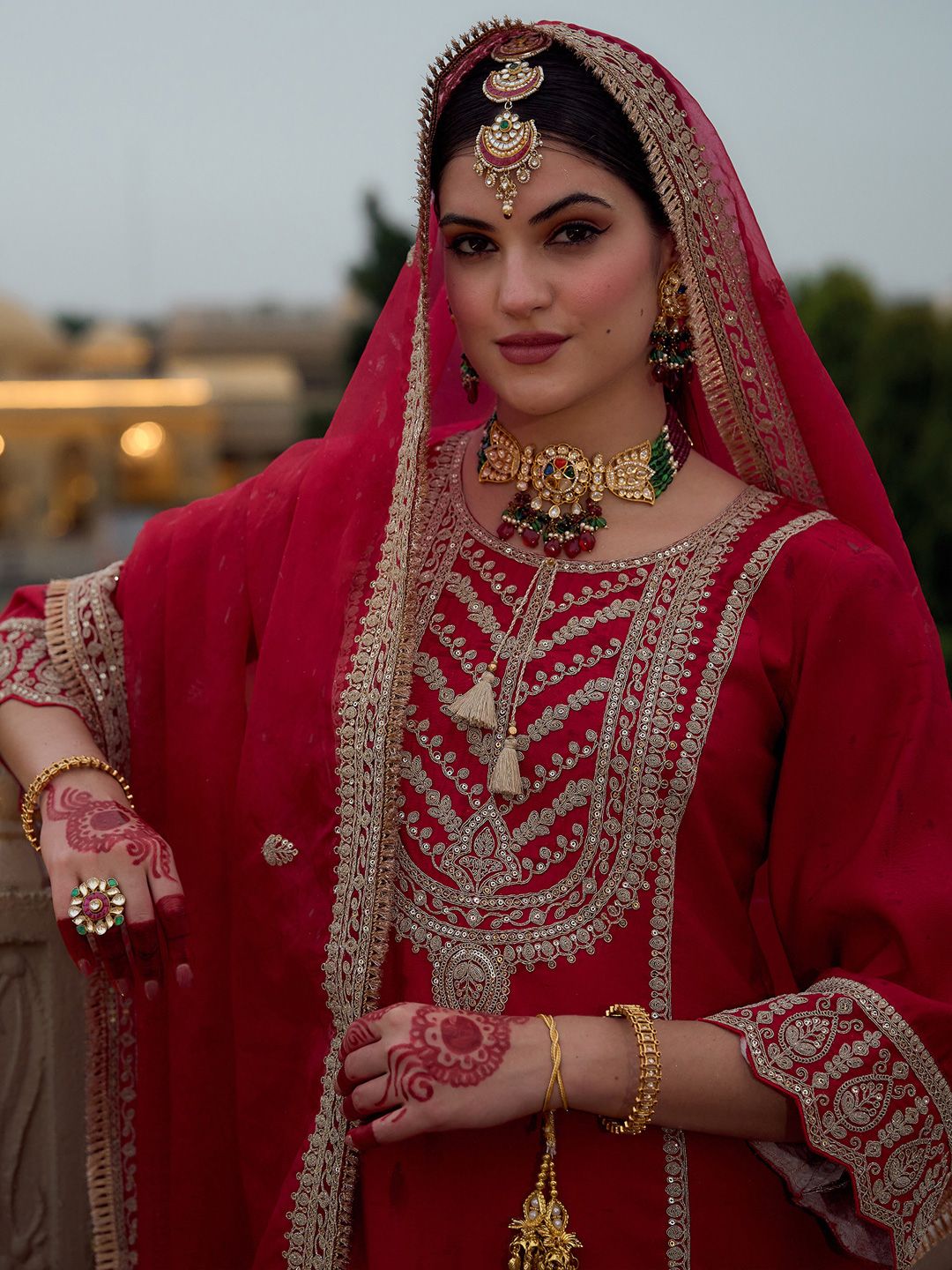 Ethnic Motifs Embroidered Panelled Kurta With Trousers & Dupatta