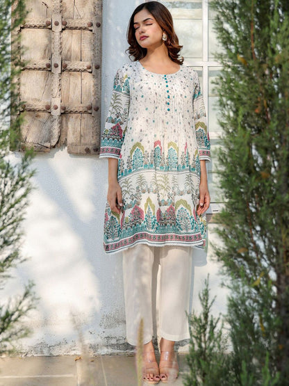 Floral Printed A Line Pure Cotton Kurta With Trousers