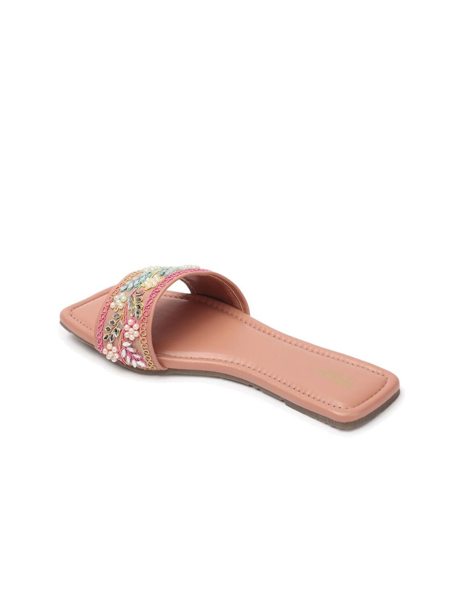 Dhiyona AK Peach-Coloured Embellished Open Toe Flats