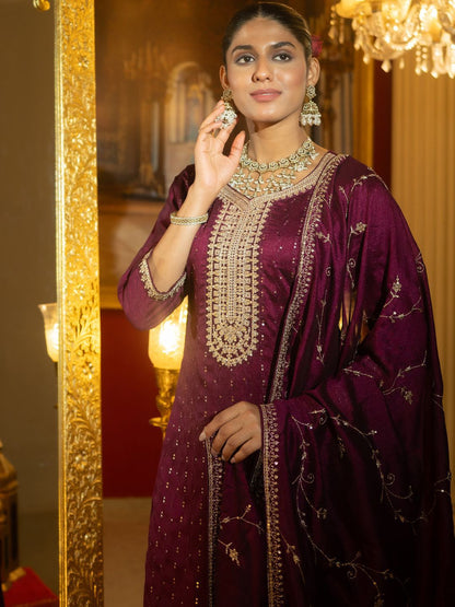 Women Ethnic Motifs Embroidered Regular Sequinned Kurta with Trousers & With Dupatta