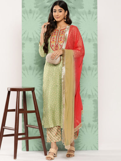 Dhiyona VA Women's Ethnic Motifs Embroidered Mirror Work Kurta with Trousers & With Dupatta
