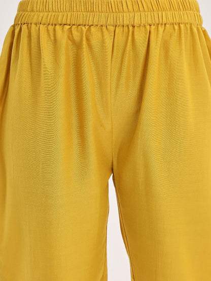 Dhiyona VA Women'sYellow Yoke Design Ethnic Motifs Straight Kurta & Trousers With Dupatta