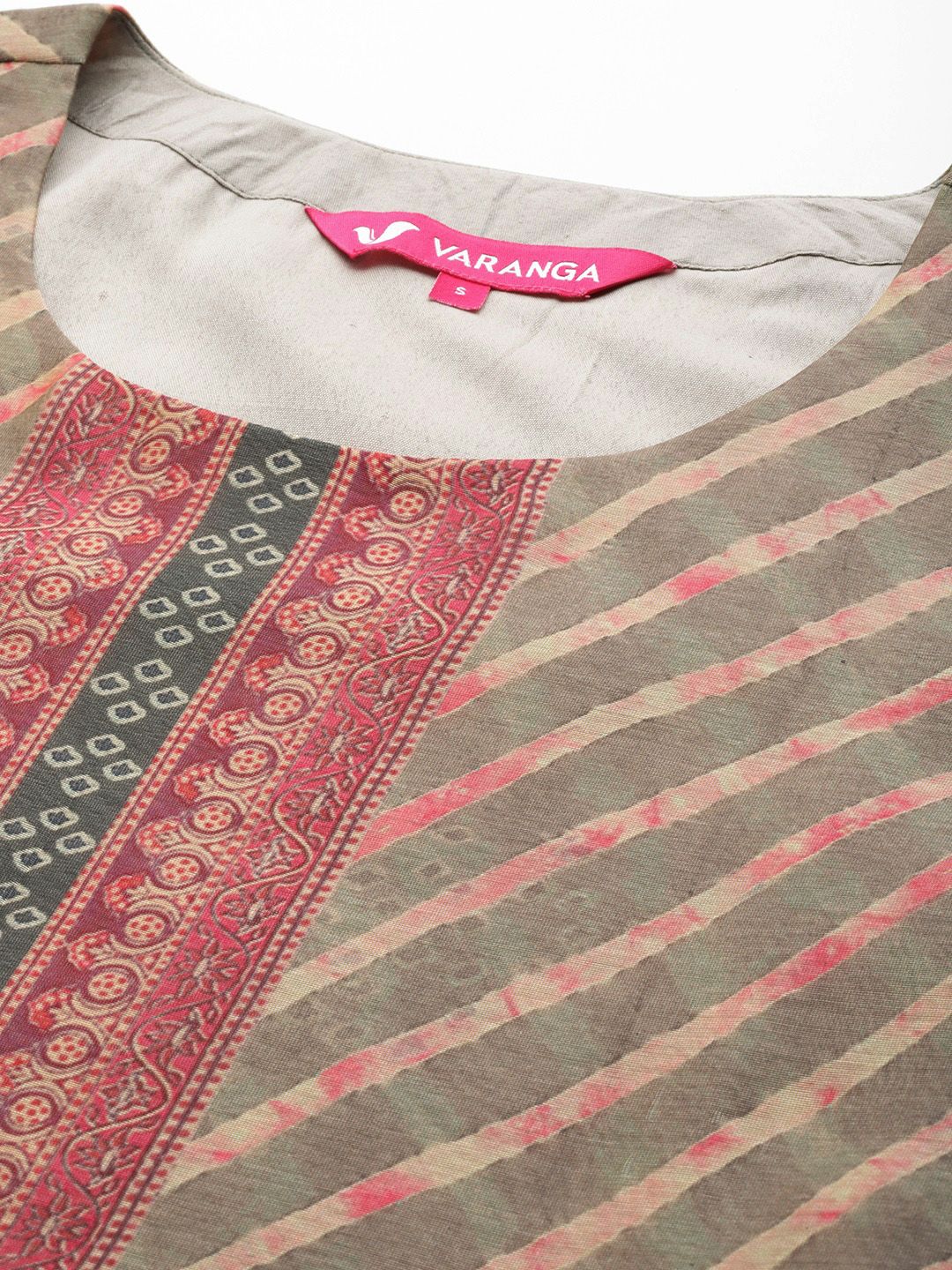 Dhiyona VA Women's Leheriya Striped Regular Kurta with Trousers & Dupatta