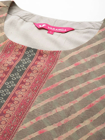 Dhiyona VA Women's Leheriya Striped Regular Kurta with Trousers & Dupatta