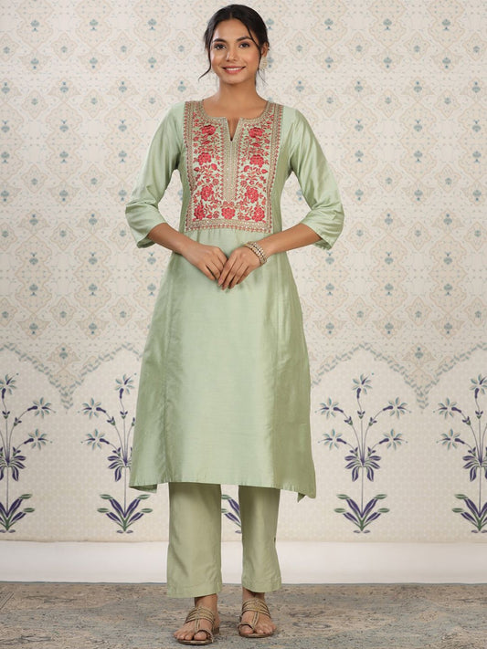 Dhiyona OD  Yoke Design Embroidered Kurta with Trousers