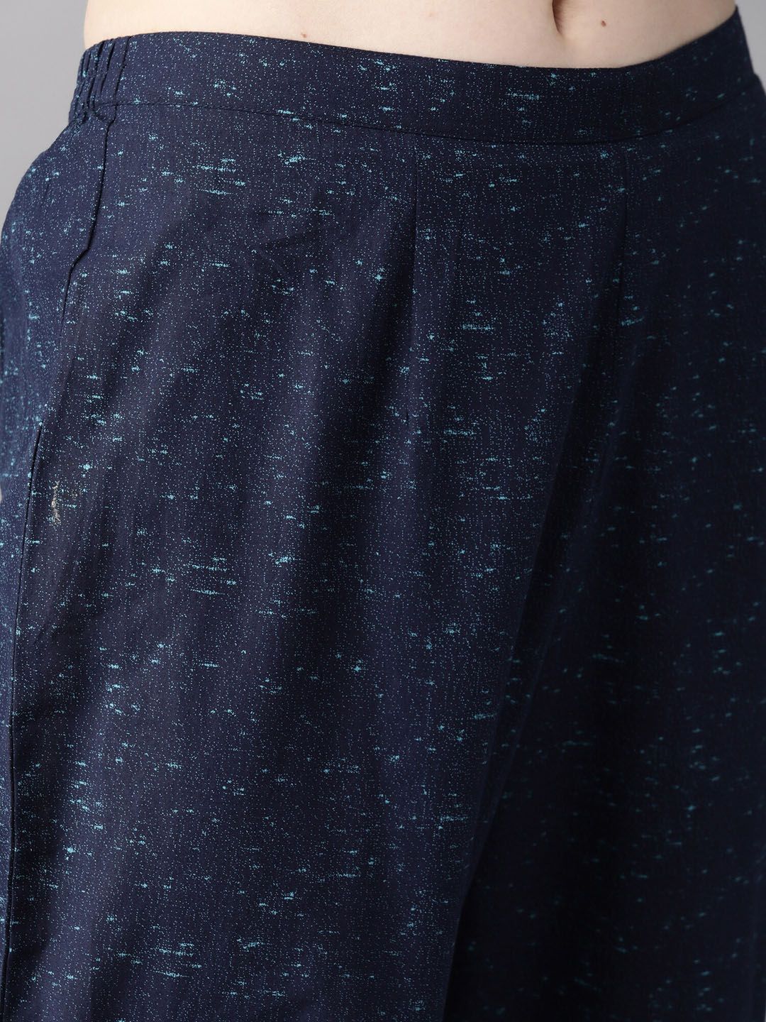 Women Navy Blue Printed Thread Work Pure Cotton Kurti with Trousers