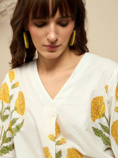 Women's Floral Printed Pure Cotton Straight Kurta With Trousers