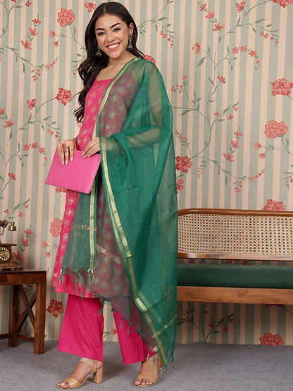 Dhiyona OD  Women Floral Printed Regular Kurta with Trousers & With Dupatta