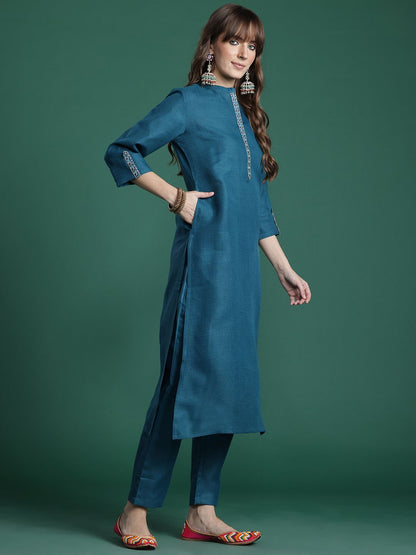 Dhiyona IE Embroidered Pure Cotton Kurta with Trousers & Dupatta