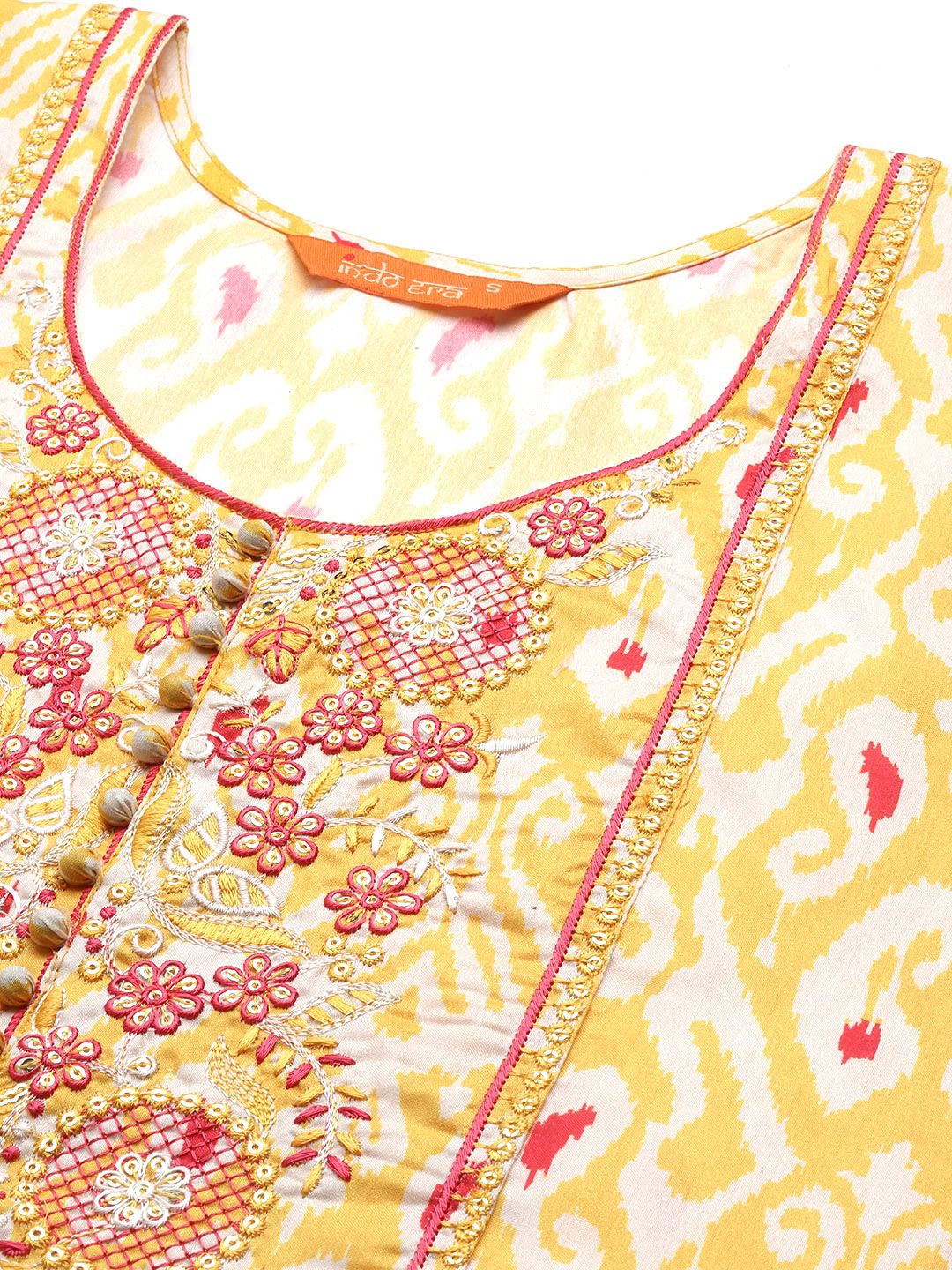 Women Yellow Ethnic Motifs Printed Sequinned Kurta with Trousers