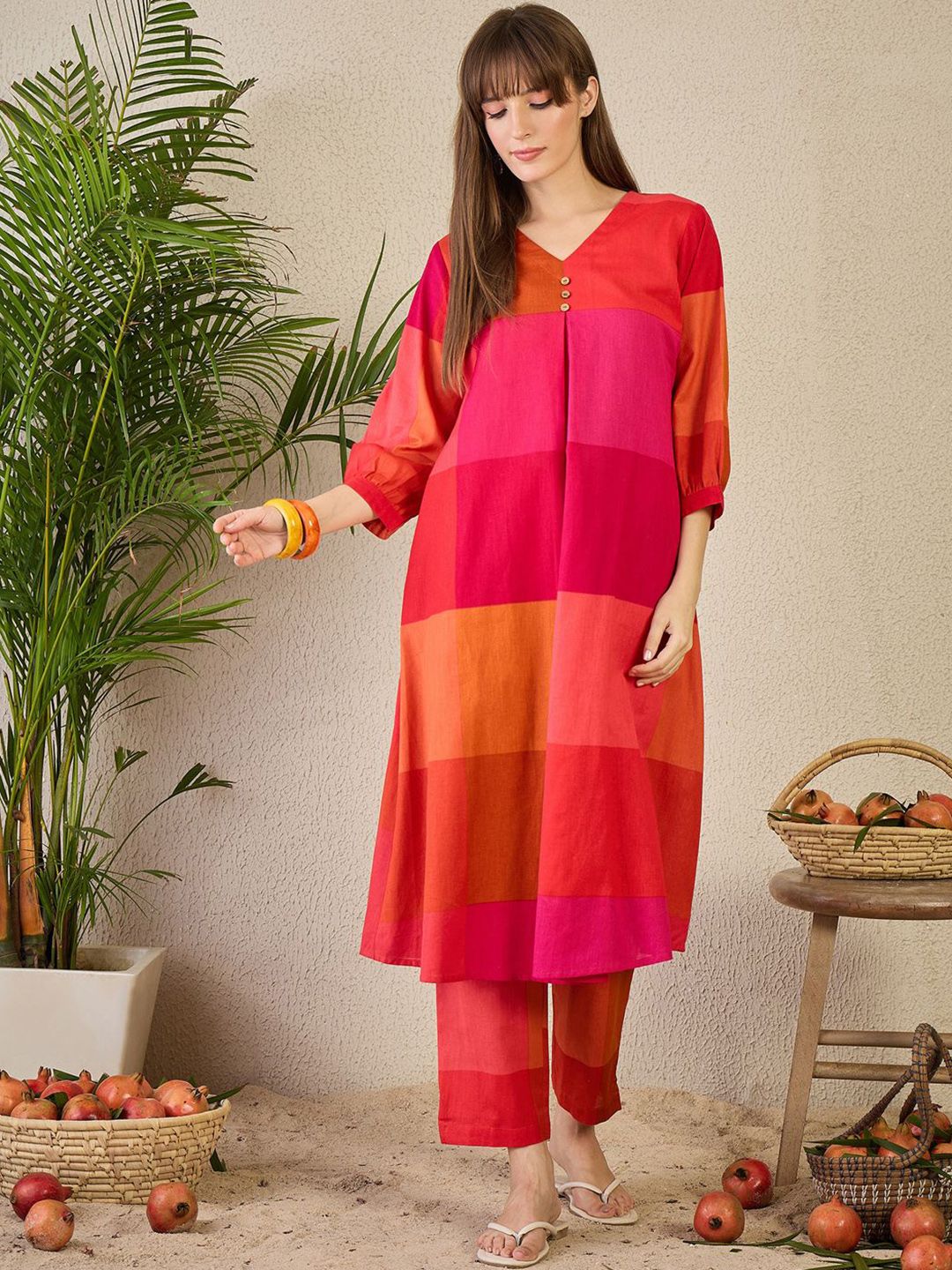 Dhiyona IE Women's Adults-Women Colourblocked A-Line Kurta with Trousers
