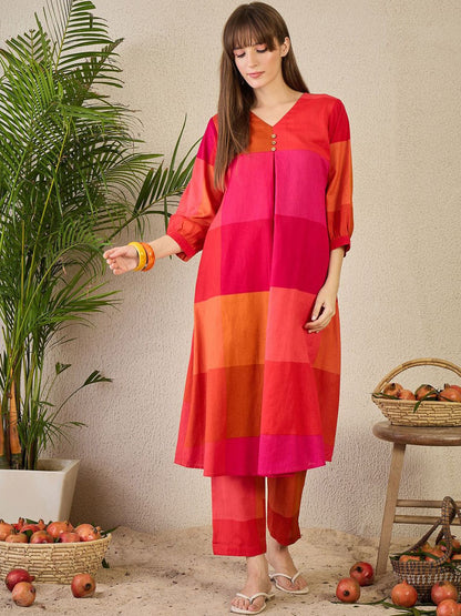Dhiyona IE Women's Adults-Women Colourblocked A-Line Kurta with Trousers
