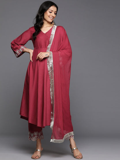 Dhiyona VA Women's Angrakha Kurta with Trousers & With Dupatta