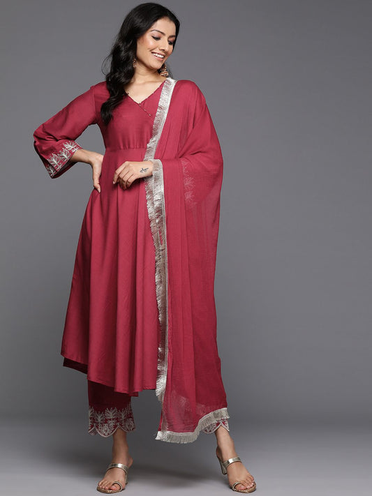Dhiyona VA Women's Angrakha Kurta with Trousers & With Dupatta